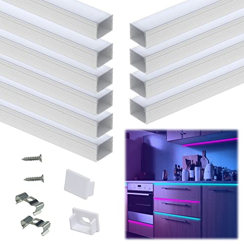 Muzata 10Pack 3.3FT/1M Plus-Size Spotless LED Channel Silver Aluminum LED Strip Diffuser Channel with Milky White Cover U103 WW 1M