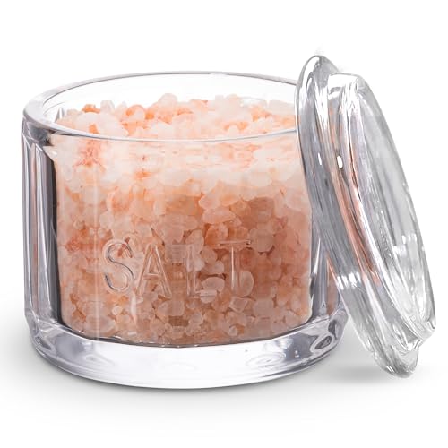 KooK Glass Salt Cellar, with Lid, Embossed Pressed Glass, Cl