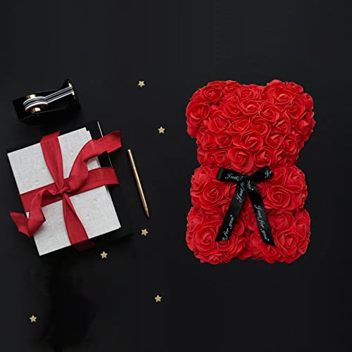 Duhouse Rose Bear Rose Teddy Bear Flower Gift Black Box For Valentines Day Anniversary Mothers Day Christmas,Birthdays Bridal Showers -Fully Handmade 10 Inch Flower Bear Clear Unique Gift Box (Red) #TOP5