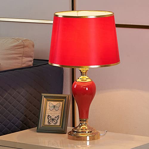 Mengjay lampe de table Lampe de céramique créative en porcelaine rouge Lampe de chevet de chambre à coucher Lampes décoratives de Club Hotel Lampe De Table Pour Chambre À Coucher, Bureau, Couloir