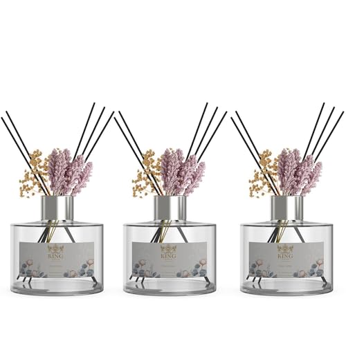 KING OF SCENTS Reed Diffuser (200ml) Pure Cotton Reed Diffuser Set,Reed Diffuser & Oil Diffuser Sticks with Flower, Aromatherapy, Home & Kitchen Décor,Fragrance and Gifts (Pack of 3)
