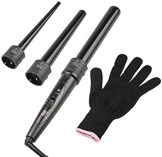 3 in 1 Curling Wand Set with 3 Interchangeable Curling Iron Ceramic Barrels with Heat Resistant Glove - Black