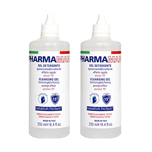 Pharmamani KIT 2 PEZZI GEL IGIENIZZANTE MANI da 250 ml. 70% Alcool, Effetto Rapido, Non appiccica, si assorbe subito e idrata le mani. Profumo gradevole, Dermatologicamente Testato.