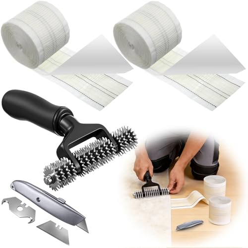 Dreyoo Upgraded Carpet Repair Kit with 5 Star Wheel Seam Roller 4 x 60ft Carpet Seam Tape & Heavy Duty PVC Pipe Cutter Heatless Carpets Patching Tools for DIY Home/Office Floor Maintenance