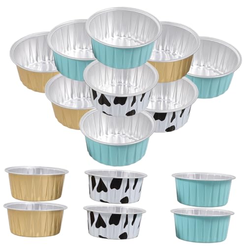 OKUMEYR 15pcs Aluminum Foil Cake Molds for Baking Small Dessert Muffin Cups Pudding Tins for Cakes Biscuits and Chocolates