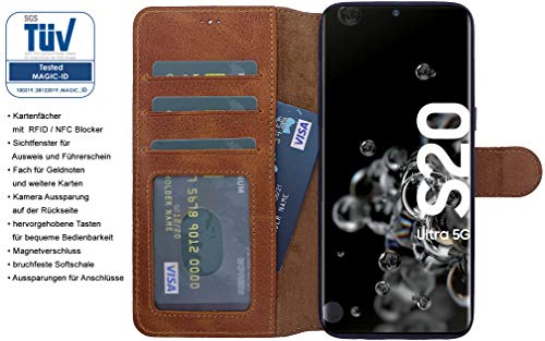 Burkley Handyhülle für Samsung Galaxy S20 Ultra mit Ständer und Kartenfach