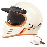YEMA Retro Full Face Helmet for Adults - DOT Approved Moped Helmet with Built-in Retractable Sun Visor, Detachable Peak & Interchangeable Clear Shield, Comfort for Cruiser Scooter