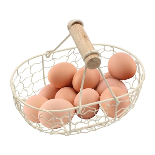 Panier de Collecte D'œufs, Panier À Œufs en Fil Métallique avec Poignée en Bois, pour Le Rangement des Œufs de Poule, Légumes - Panier de Rangement en Fil Métallique pour Cuisine