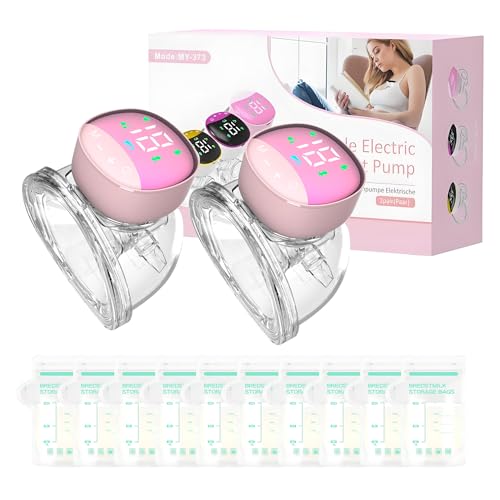 Saquilhador elétrico portátil portátil, 4 modos e 12 níveis, extrator de leite elétrico com ecrã LCD, silencioso e indolor, 10 sacos para conservação de leite grátis (rosa (2 unidades)