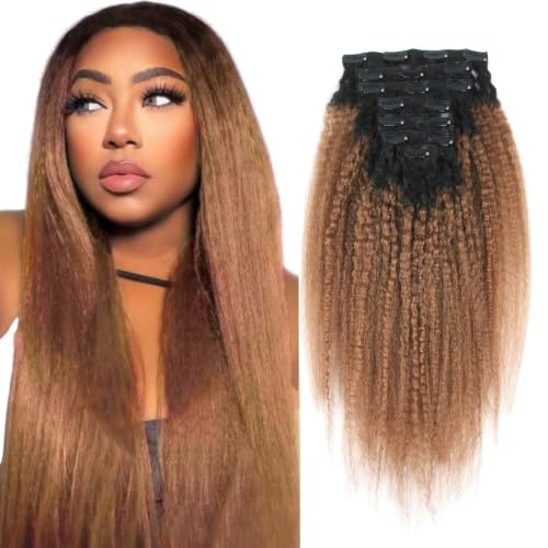 ABH AMAZINGBEAUTY HAIR Auburn Kinky Straight Clip In Extensions 14 Inch