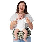 Momcozy Hip Seat Baby Carrier - Adjustable Waistband with Original 3D Belly Protector & EVA Massage Board, Ergonomic Carrier with Various Pockets for Newborns & Toddlers up to 45lbs (Camo, Medium)