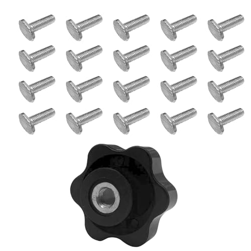 Image of 5 pcs 6-Star Clamping Knobs with 20 pcs M8 1-inch T Slot Bolts fits for T Track Accessories Feather Boards Woodworking jigs and fixtures