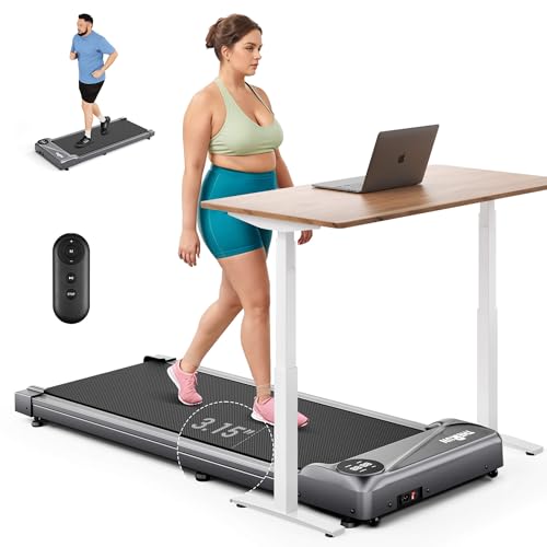 THERUN Schreibtisch Walking Pad mit Leise 2,5 PS-Motor, 2 in 1 Kleines Laufband mit Fernbedienung und LED-Panel für Zuhause und Büro (Grau)