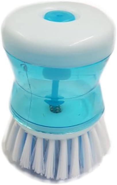 Blue Refillable Dish Brush - Palm Hand-Held Scrubbing Soap Dispensing Washing-Up Scourer for Plates Pots Pans Cutlery Kitchen Cleaning