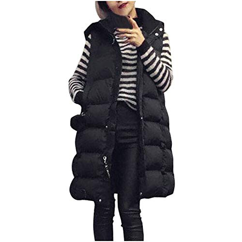 Women's Long Down Vest Long Puffer Down Vests Jacket Plus Size Winter Warm Zip Up Jackets Coats Black