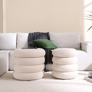 Onevog pouf ottoman with storage round small foot rest stool for couch tall chair sherpa boucle ottoman seat with removable lid suitable for dormvanitybedroomliving room off white  urban country home decor