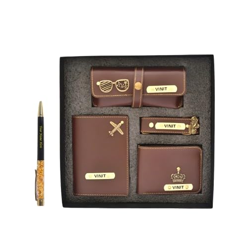 Personalized Gift Set for Men | Custom Leather Wallet, Passport Cover, Eyewear Case, Keychain & Engraved Pen | 5-in-1 Premium Combo-image-39