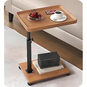 伸縮式サイドテーブル(ナチュラル) 幅38cm×奥行52cm 8段階高さ調節可/ 297335-1.jpg