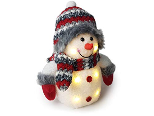 Gravidus Weihnachten Deko Schneemann mit LED Beleuchtung in ca. 26 cm Hoch, mit Schal und Mütze in Weiß, Grau, Rot gestreift, Geschenke für Großeltern Cover
