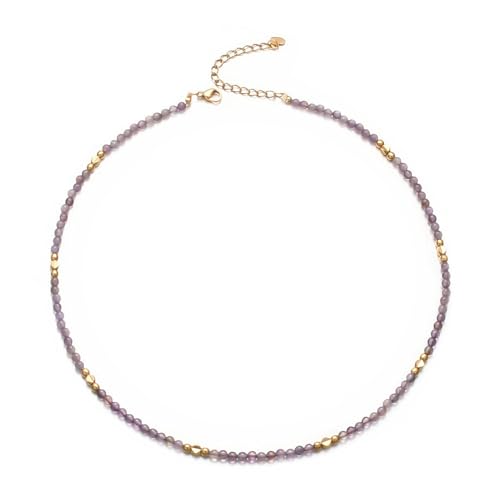 Collier améthyste et lapis lazuli en pierres 3mm réglable pour l'été et la plage