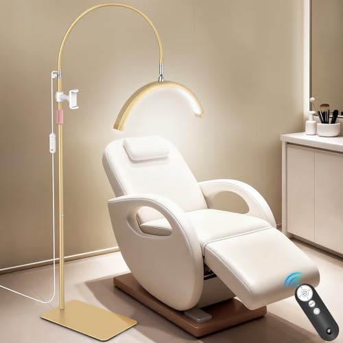Image of Lash Light, Flexible Half Moon Light with Phone Holder for Eyelash Nail Art Tattoos Skincare, 5 Color Temperatures & Brightness Setting LED Floor Lamp, Height Adjustable Esthetician Lamp