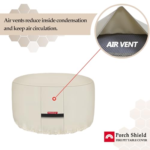 Image of Porch Shield Fire Pit Cover - Waterproof 600D Heavy Duty Fade Resistant Round Patio Fire Bowl Cover Beige - 56 inch