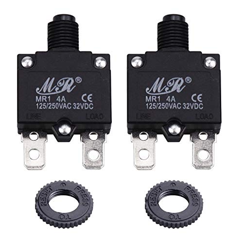 Rkurck 125/250V Ac 32V Dc Push Button Circuit Breaker 4 Amps, Thermal Overload Protector Switch, Manual Reset Thermal Circuit Breaker 4A #TOP25