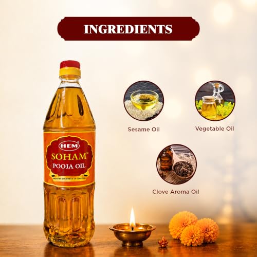 Image of HEM Soham Clove Pooja Oil 900ml, Pack of 2 | Premium Sacred Oil for Rituals, Lighting Diyas & Lamps | Long-Lasting Flame & Pure Aroma | Ideal for Daily Puja, Festivals & Ceremonies