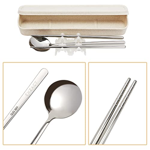Exzact Chopsticks and Spoon Set in a Case, 18/10 Stainless Steel Cutlery, Durable, Reusable, Portable Travel Camping Lunchbox - Image 3