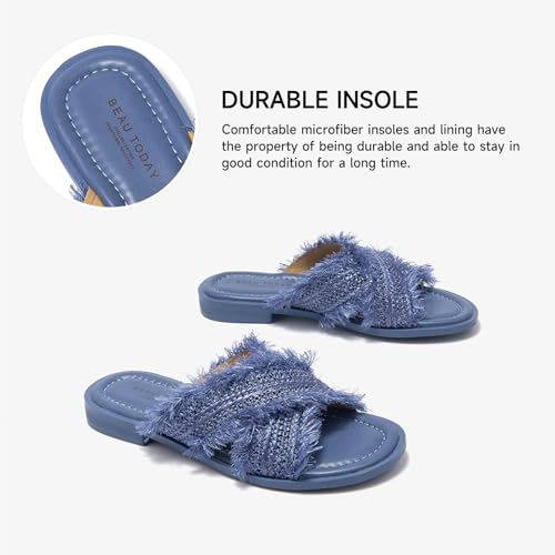 Image of BEAU TODAY Flat Sandals for Women,Women's Leather Sandals with 2 Strap,Peep Toe Summer Strap Sandals for Women,Open Toe Buckle Comfortable Dress Sandals Shoes for Women