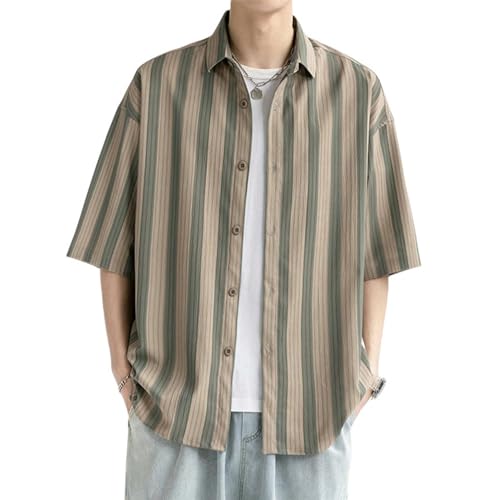 Chemise homme infroissable manches courtes USTZFTBCL coupe ample boutonner sans repassage vintage