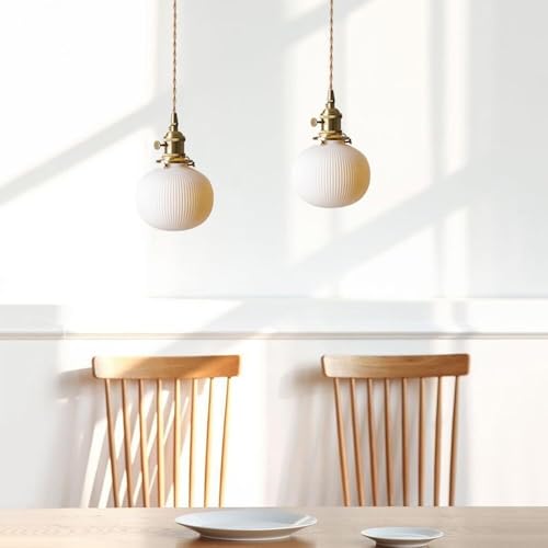 Suspension en céramique blanche et laiton lustre réglable cuisine