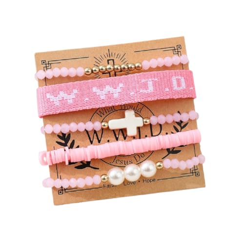 Caiyao Christian Cross WWJD Stretch Bracelets WWJD Cross Crystal Beads