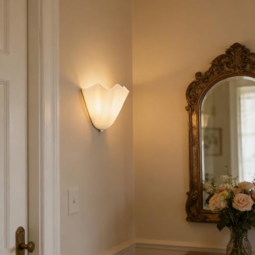 Milk White Glass Shell-Shaped Wall Sconce, Mid-Century Vintage scalloped Wall Lamp with Warm Light, Nordic Glass Sconce for Bedroom, Hallway, Living Room, Entryway, Bathroom, Balcony, Hotel Corridor by eccuslon - Used condition - Image 3