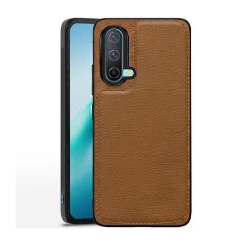 Image of Leather Case for OnePlus Nord CE Premium Protective Stylish Slim Cover with Shockproof Raised Edges Brown