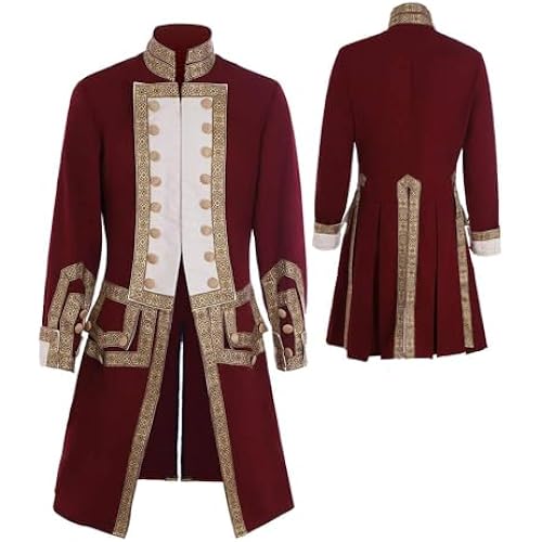 CosplayDiy Men's 18th Century Colonial Military Uniform Tailcoat Costume Medieval Victorian Men's Regency Outfit