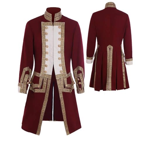 CosplayDiy Men's 18th Century Colonial Military Uniform Tailcoat Costume Medieval Victorian Men's Regency Outfit L