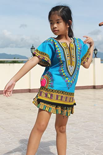 Image of RaanPahMuang Unisex Bright Africa Classic Childrens Dashiki Cotton Shirt Boys Girls