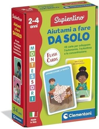 Clementoni Sapientino Montessori – Help Me to Do It Yourself, Educational Game with 48 Flashcards for Children 2-4 Years to Develop Autonomy and Concentration, Made in Italy, Italian Language, 16834