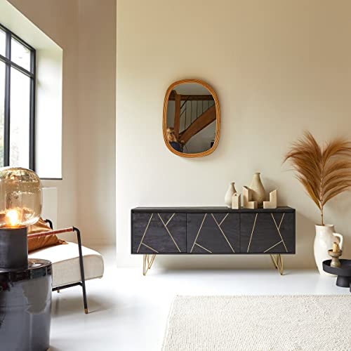 Image of The Attic Clapham TV Cabinet|Solid Wood Sideboard TV Cabinet for Living Room | Wooden Free Standing TV Unit Side Board Table with Storage|Black Matte Finish