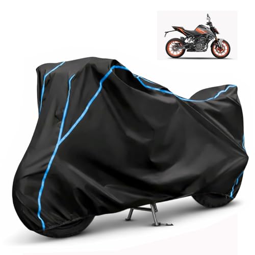Image of Compatible with KTM 200 Duke Waterproof Two Wheeler Bike Body Cover Water Resistant, Heavy Duty, UV Rays, Dust & Scratch Protection for All-Modal & Variants (Black,Sky Blue Piping)