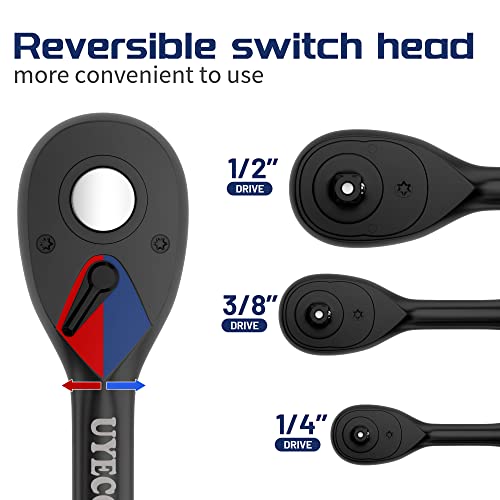 Uyecove 3-Piece Ratchet Wrench Set, 1/4" 3/8" 1/2" Drive Ratchet Set Socket Wrench Set With Gourd Aluminum Handle, 72-Tooth Reversible Quick-Release Cr-Mo Head #TOP3