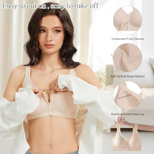 Vinfact Front Closure Bras for Women No Underwire Wireless Bra Seamless Bralettes with Soft Support Mastectomy Bralette3