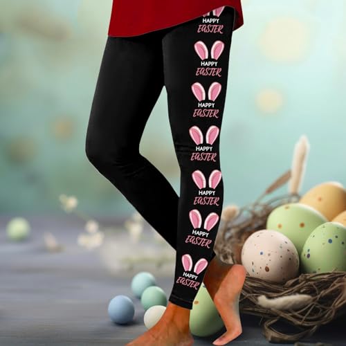Easter Day Rabbit Carrot Eggs Print Yoga Pants High Waisted Leggings Tummy Control Soft Gym Fitness Girl (#Pink, XL)2