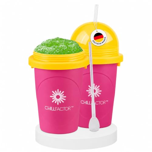 Magic Freez Slushy Maker Tragbarer Slushy Becher aus Silikon mit 2-in-1 Strohhalm und Löffel Slush Ice Maker für erfrischende Slushies Slushi Cup zum Slush Eis selbermachen 370ml