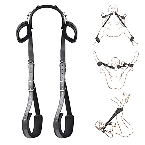 YEVIOR BDSM Sex Bondage Fesseln, SM Fetish-Set mit Handschellen Fußfesseln Verstellbare Träger, Extrem SM Sextoysets für Anfänger und Fachmann Fesselspiele Paare Rollenspiel (Black- Leder)