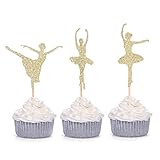 Giuffi 24 CT Gold Glitter Ballerina Cupcake Toppers Ballet Girl Baby Shower Birthday Party Decors