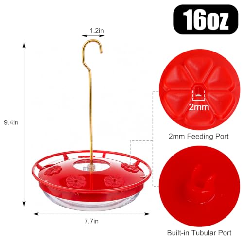 Image of FEED GARDEN Saucer Hummingbird Feeders for Outdoors Hanging, 2 Pack 16oz Leak-Proof Nectar Feeder with Bee Guards Built-in Ant Moat, 5 Feeding Ports, Wide Mouth Easy Refill & Clean, BPA-Free,Red