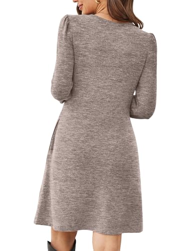 Image of OFEEFAN Womens Long Sleeve Tunic Dress Fall Fashion Sweater Dress with Pockets Pleated Front Casual Winter