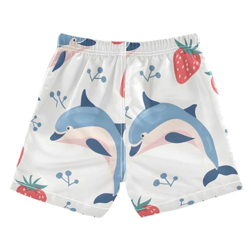 OREZI Boys Swim Trunk Shorts Blue Dolphin Red Strawberry Bathing Suit for Kids2